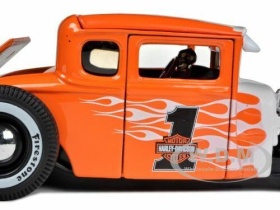 1929 Ford Model A Harley-Davidson , Orange w/ Flames - Maisto