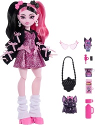 Monster High - Кукла Дракулаура с розова рокля с панделки и черен кардиган