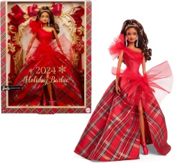 Кукла Barbie Signature - 2024 Holiday Barbie, в празнична рокля и тъмна коса