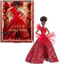 Кукла Barbie Signature - 2024 Holiday Barbie, в празнична рокля и тъмна коса