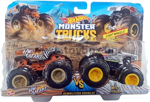 2 броя Метални колички Hot Wheels Monster Trucks Demolition Safari VS Wild Streak 1:64 