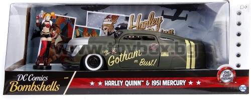 Jada - Метална кола  с фигурка Harley Quinn & 1951 Mercury 1:24