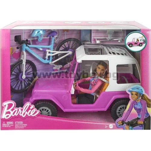 Комплект кукла Барби с планински велосипед и кола 