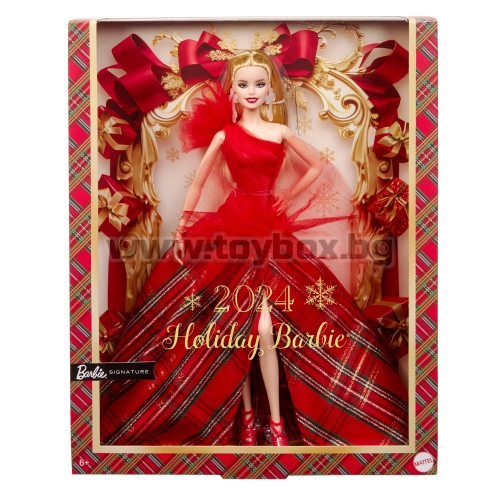 Кукла Barbie Signature - 2024 Holiday Barbie, в празнична рокля и руса коса