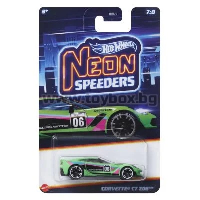 Метална количка Hot Wheels Neon Speeders, Corvette C7 Z06