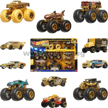 Колекция от колички и камиони Hot Wheels Monster Trucks Trophy Champions -златна колекция