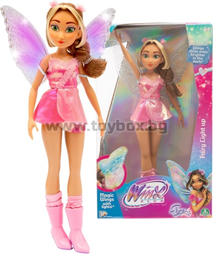 Кукла Winx Fairy със светещи крила - Флора с блестящ костюм 
