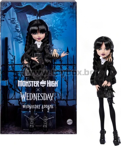 Колекционерска кукла Monster High x Wednesday Addams в черна рокля