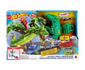 Hot Wheels Air Attack Dragon Motorized Playset with Flying Nemesis, Different Sound FX Combinations, One 1:64 Scale Vehicle, Gift Idea for Kids 3 Years Old & Up