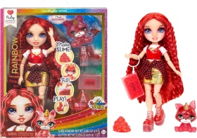 Блестяща кукла Rainbow High Руби в комплект със слайм и домашен любимец