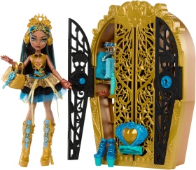 Кукла Monster High Cleo De Nile с гардероб и 19 изненадващи модни аксесоара,Monster Mysteries