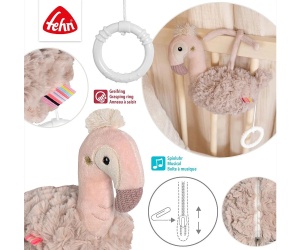 babyFEHN - Мека музикална играчка Фламинго Lazy, Crazy & Pink, 18 см