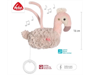 babyFEHN - Мека музикална играчка Фламинго Lazy, Crazy & Pink, 18 см