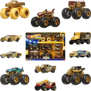 Колекция от колички и камиони Hot Wheels Monster Trucks Trophy Champions -златна колекция