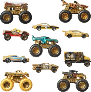 Колекция от колички и камиони Hot Wheels Monster Trucks Trophy Champions -златна колекция