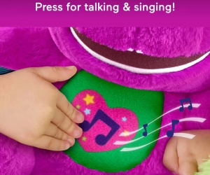 Fisher Price - Барни музикална плюшена фигурка с микрофон, 26 см