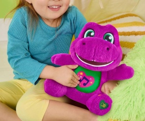 Fisher Price - Барни музикална плюшена фигурка с микрофон, 26 см