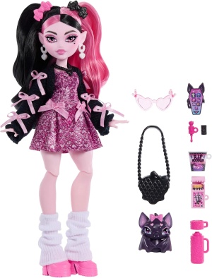 Monster High - Кукла Дракулаура с розова рокля с панделки и черен кардиган