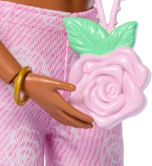 Кукла Barbie Deluxe Style - розов дънков топ и съответстващи разкроени дънки с щамповани рози