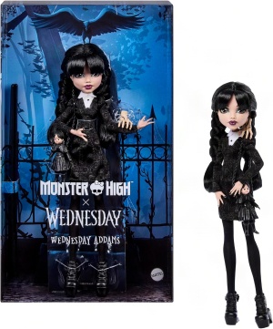 Колекционерска кукла Monster High x Wednesday Addams в черна рокля